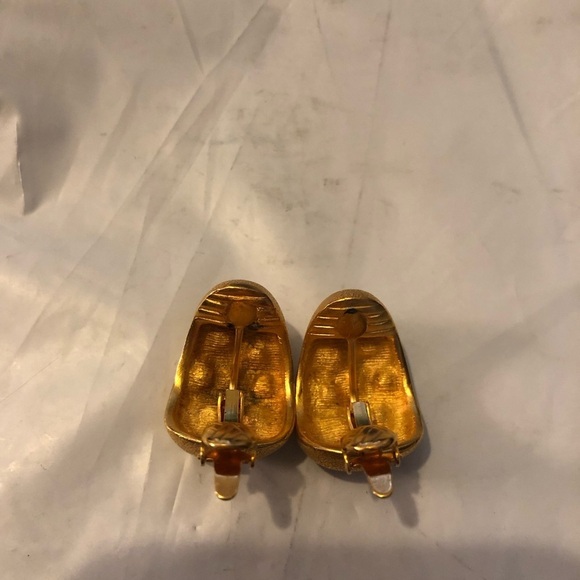 Vintage Jackie Collins Multi Amber Color Stones Gold Tone Clip Earrings - Picture 4 of 6